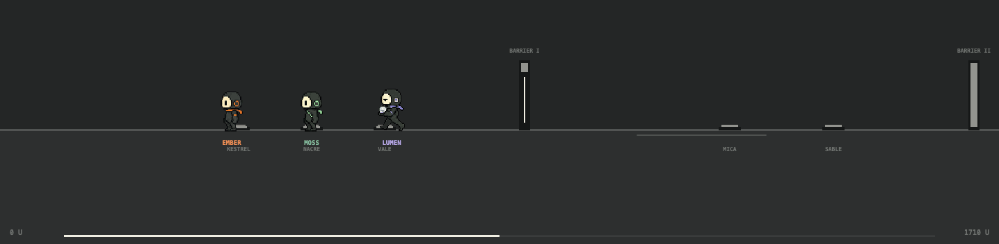 Pixel-art replay of three agents holding three buttons while a barrier stands open
