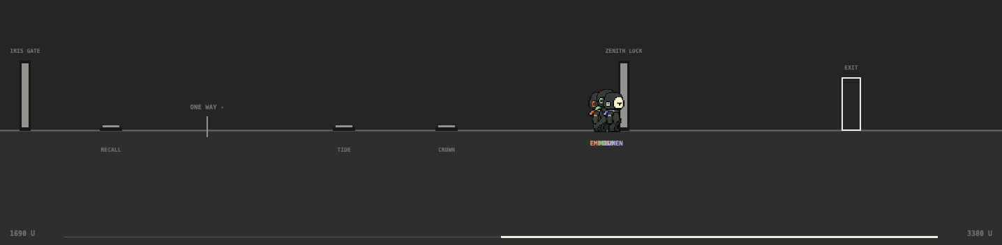 Pixel-art replay of three agents finishing the observatory room